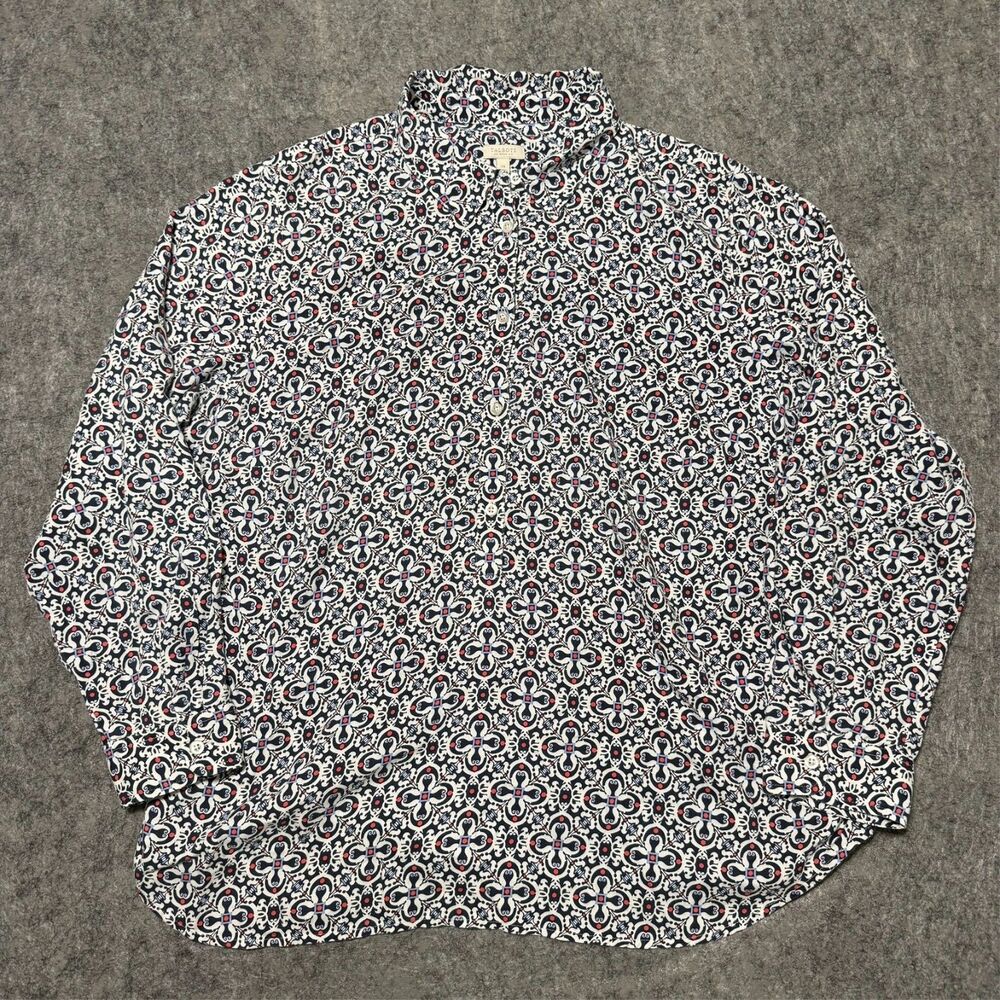 Talbots Plus Size 2X Blouse Womens Navy  Geometric Mosaic Tile Tunic Shirt